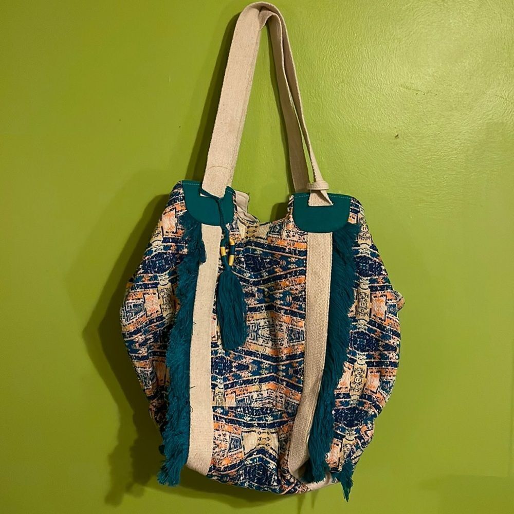 NWT Falls Creek Multicolor Boho Canvas Tote Bag With Matching Wristlet